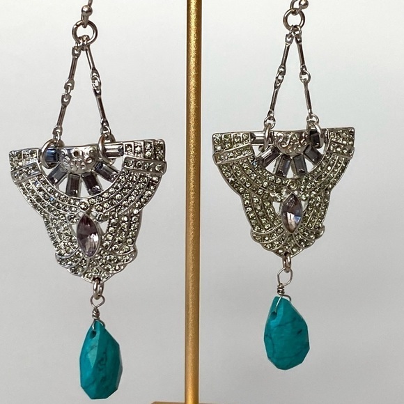 Earrings Drops Drops Rhinestones Design Vintage Art Deco - Picture 10 of 11